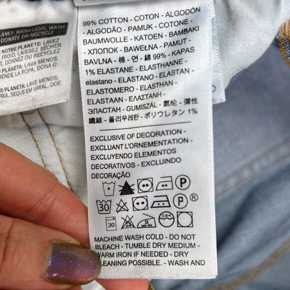 Levi's Premium 501 Cropped Straight Jeans Charleston Fun Blue Denim Raw Hem s 31 - Picture 13 of 15